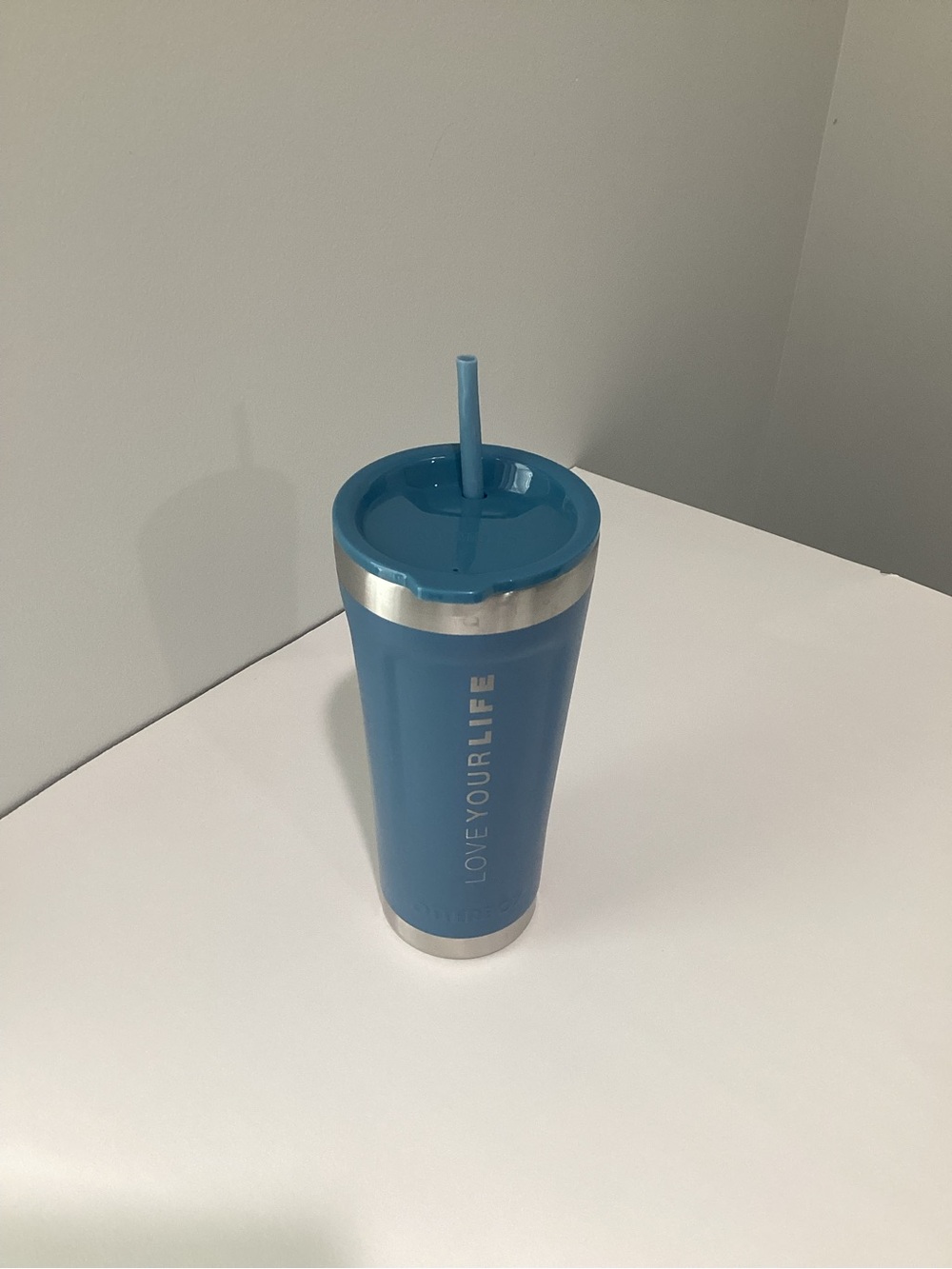 OtterBox Blue Travel Tumbler with Straw and Silver Trim